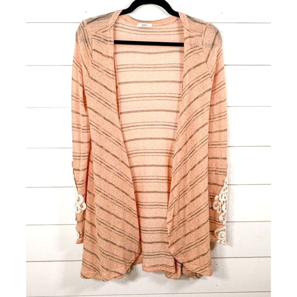 Jodifl Womens Rayon Blend Open Front Stripe Cardigan Sweater PInk Creme Small